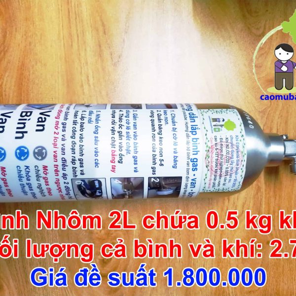 Bình Nhôm 2L chứa 0.5kg khí ethylene nặng 2.7kg
